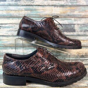 Pratesi Womens Sz 6.5-7 Oxford Shoes Dress Formal Block Heel Brown Snake Leather
